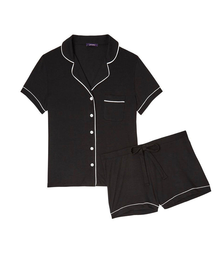 Lilly Short Sleeve Pajama Set Black - Flirt! Luxe Lingerie & Sleepwear