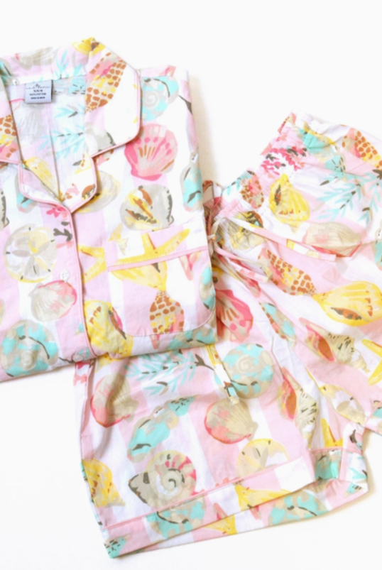 Seashell Stripe PJ Set with Shorts & Long Sleeve Top - Flirt! Luxe Lingerie & Sleepwear