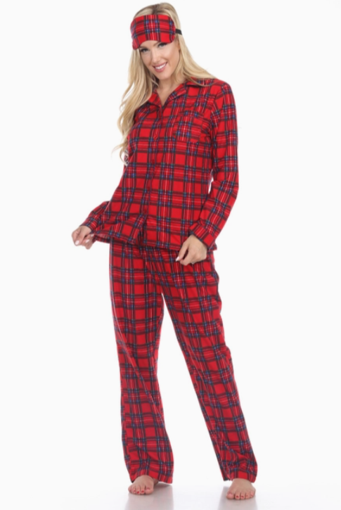 Brushed Flannel Long Sleeve, Pant PJ Set with bonus Eye Mask - Flirt! Luxe Lingerie & Sleepwear