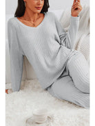 Cozy Grey Ribbed Knit Pants - Flirt! Luxe Lingerie & Sleepwear