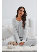 Cozy Grey Ribbed Knit Pants - Flirt! Luxe Lingerie & Sleepwear