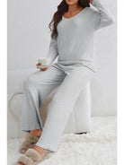 Cozy Grey Ribbed Knit Pants - Flirt! Luxe Lingerie & Sleepwear