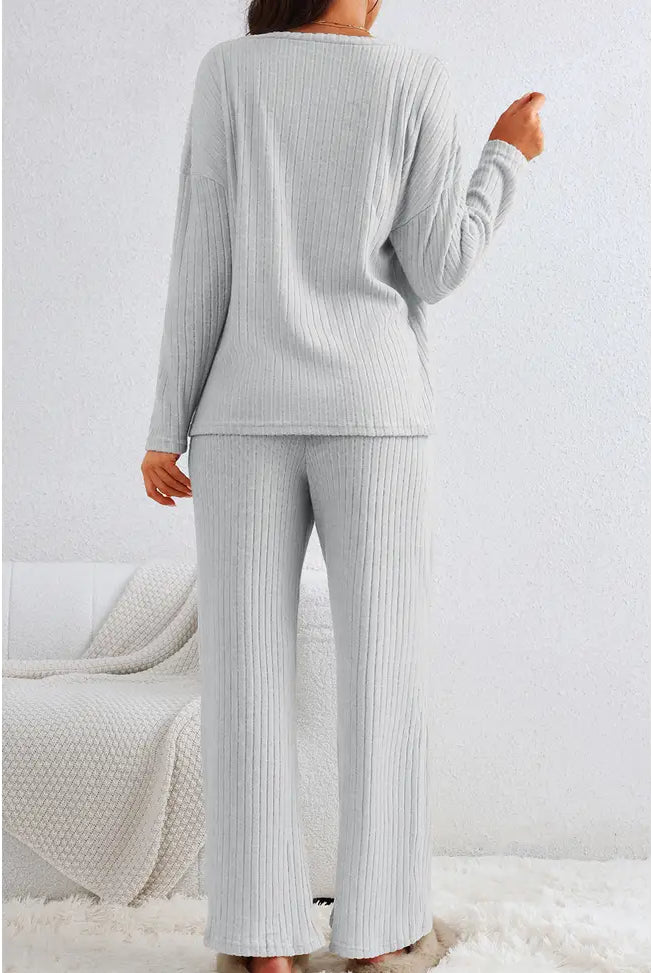 Cozy Grey Ribbed Knit Pants - Flirt! Luxe Lingerie & Sleepwear