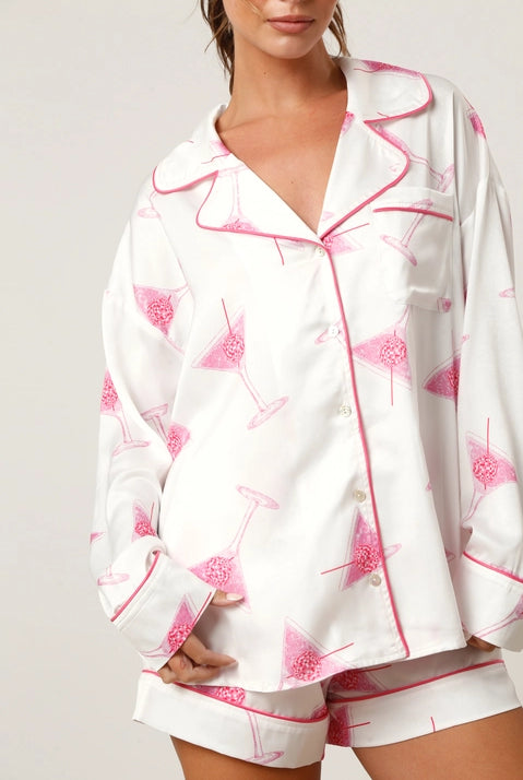 Pink Martini Pajama Button Down Shirt - Flirt! Luxe Lingerie & Sleepwear