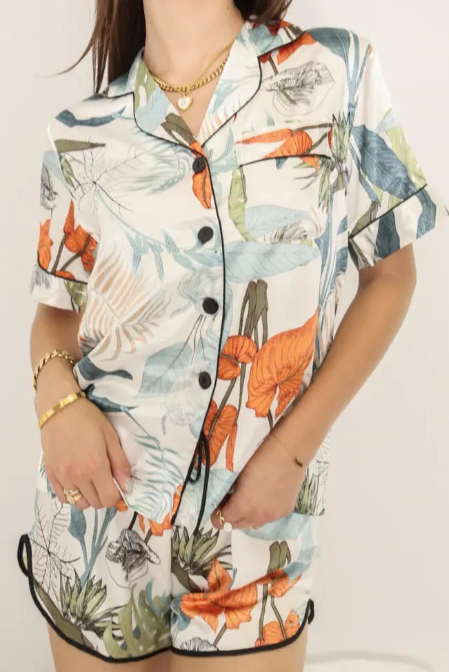 Tropical Satin Lounge Shorts - Flirt! Luxe Lingerie & Sleepwear